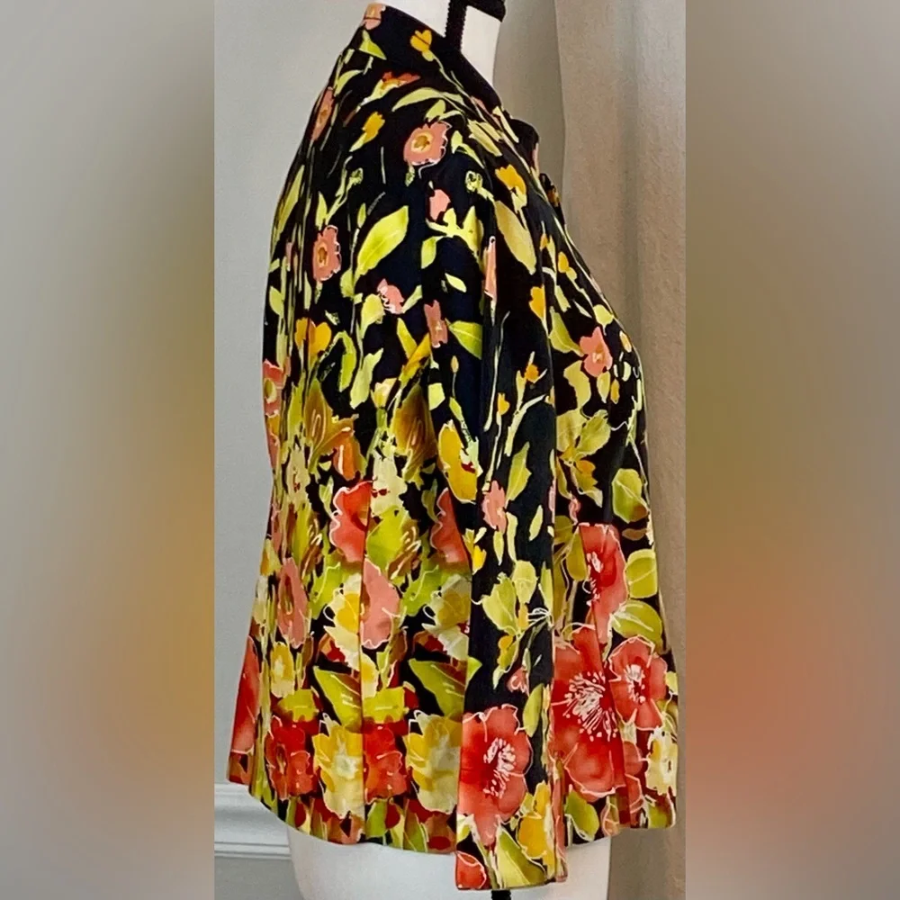 Erin London Petite Medium Floral Open Front Jacket Fitted Black Pink Yellow